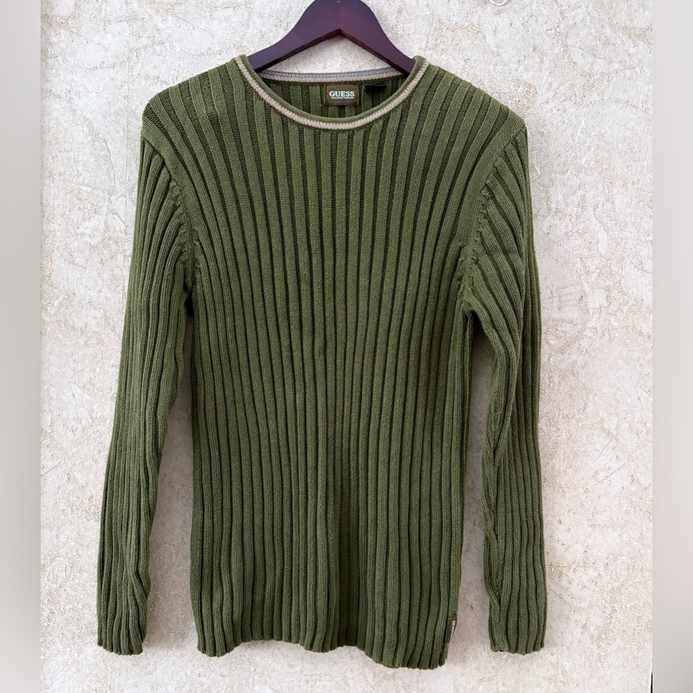 Guess Forest Green Ribbed Crew Neck Sweater